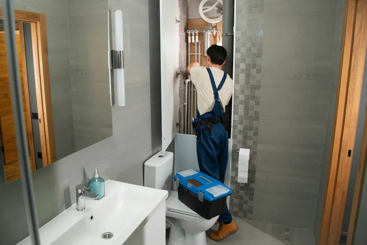 Emergency plumber repairing a burst pipe in a Dubai home
